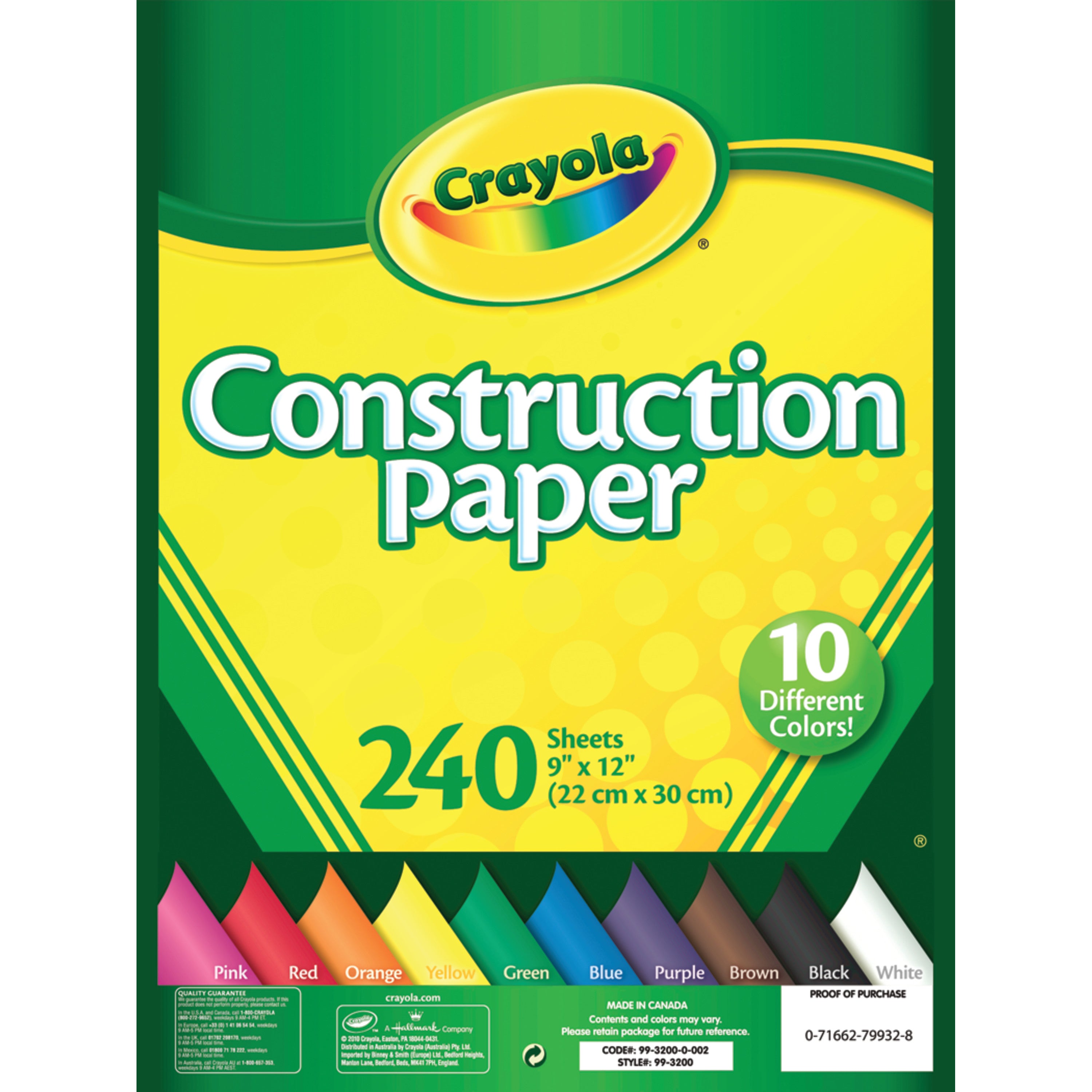  Construction Paper in 12 Colors, 240 Sheets